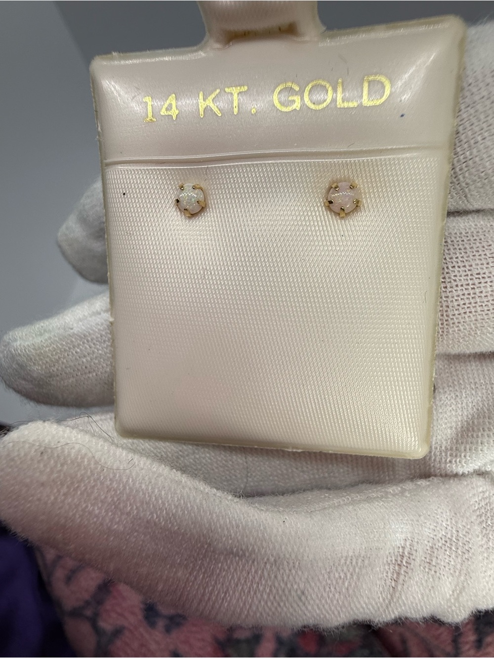 14KT Gold Opal Stud Earrings - White Opal